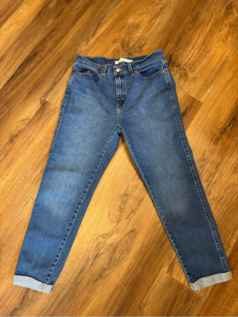 Levi's Women's Boyfriend Jeans in Medium Blue with Cuffed Hem